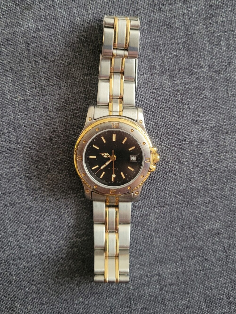 Two-Tone Gold & Silver Watch with Black Dial